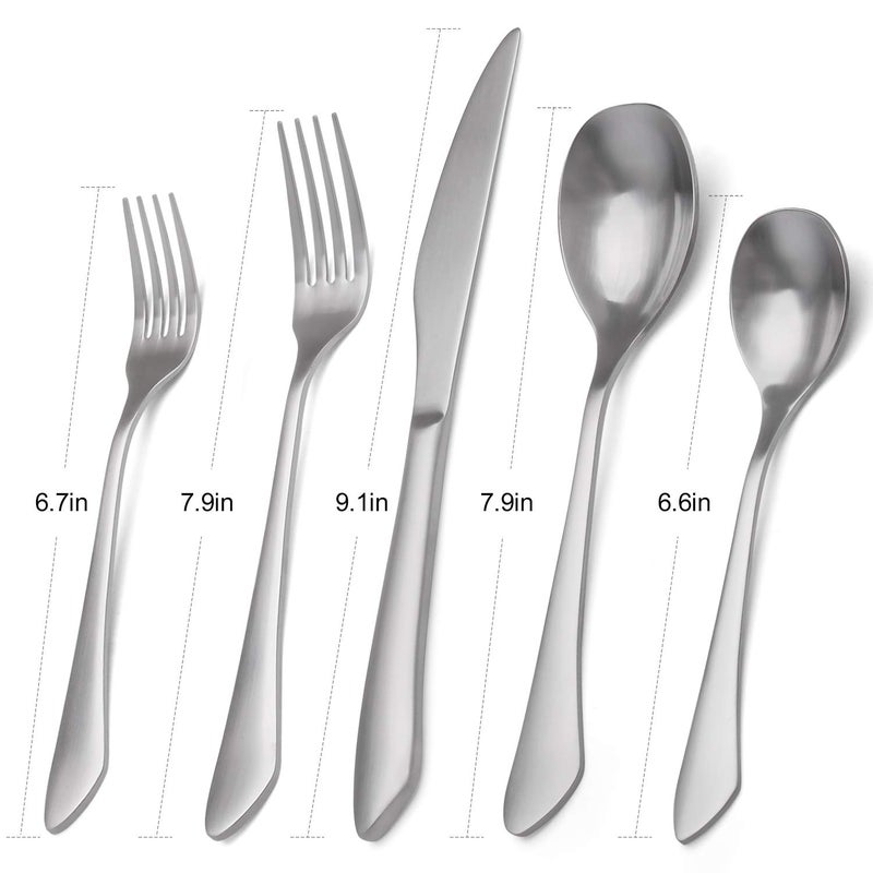 sharecook Matte Silverware Set, 20-Piece Stainless Steel Flatware Set Service for 4, Satin Finish Tableware Cutlery Set for Home and Restaurant, Dishwasher Safe - Image 2
